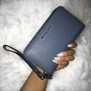 Michael Kors Charcoal Blue Grey Wristlet Wallet